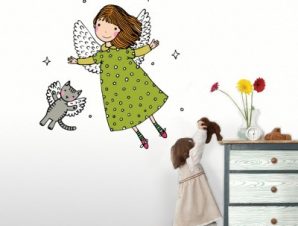 Νεράιδα και γατάκι Παιδικά Αυτοκόλλητα τοίχου 42 x 42 cm