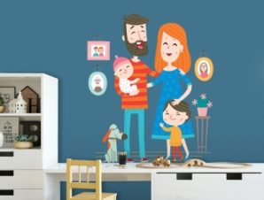 Χαρούμενη οικογένεια, Παιδικά, Αυτοκόλλητα τοίχου, 35 x 41 εκ.