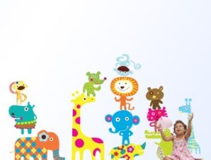 Χρωματιστά ζωάκια Παιδικά Αυτοκόλλητα τοίχου Small 113×64 cm