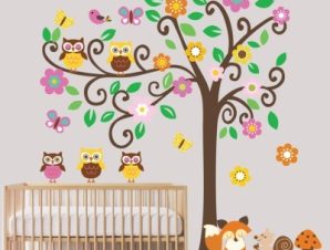 Δέντρο με κουκουβάγιες Παιδικά Αυτοκόλλητα τοίχου 237×287