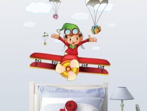Αεροπλανάκι με αερόστατο, Παιδικά, Αυτοκόλλητα τοίχου, 70 x 70 εκ.