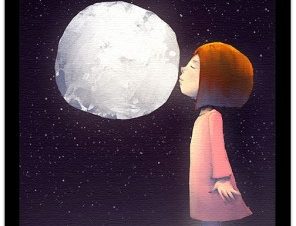 Κοριτσάκι φιλάει το φεγγάρι, Παιδικά, Πίνακες σε καμβά, 15 x 20 εκ.