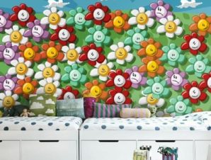 Φόντο χαρούμενα λουλούδια Παιδικά Ταπετσαρίες Τοίχου 90 x 120 cm