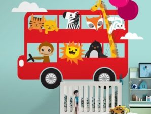 Ζωάκια σε Λεωφορείο Παιδικά Ταπετσαρίες Τοίχου 82 x 123 cm