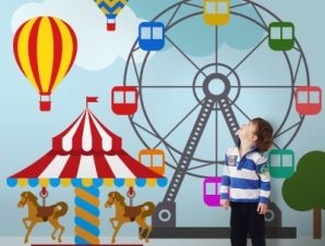 Λούνα Πάρκ με Αερόστατα, Παιδικά, Ταπετσαρίες Τοίχου, 100 x 100 εκ.