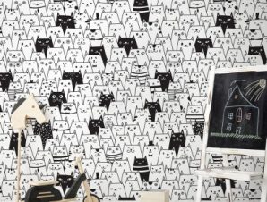 Άσπρες και μαύρες γάτες, Παιδικά, Ταπετσαρίες Τοίχου, 100 x 100 εκ.