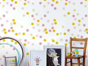 Yellow-Pink dots,Winnie The Pooh, Παιδικά, Ταπετσαρίες Τοίχου, 100 x 100 εκ.